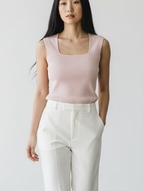 JONES NEW YORK vintage y2k light pink ribbed sleeveless square neck top size XL